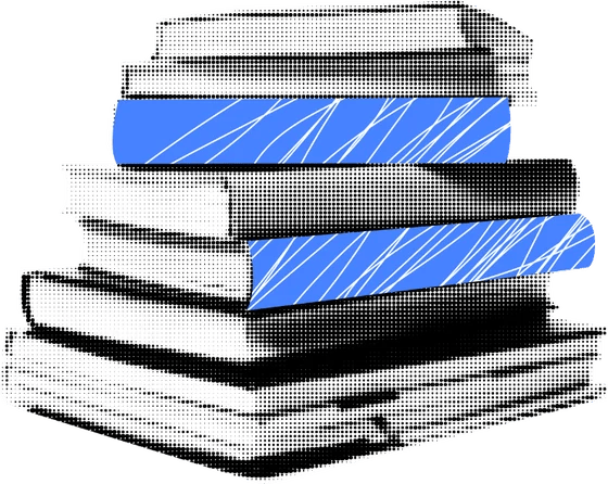 Halftone collage of a stack of books