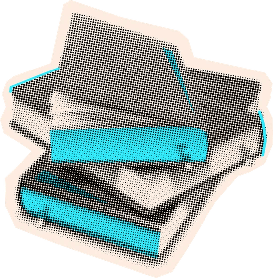 Halftone collage of a pile of books
